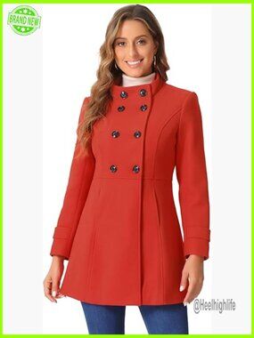 Midi Length Double Breasted Winter Coat with Stand Collar
